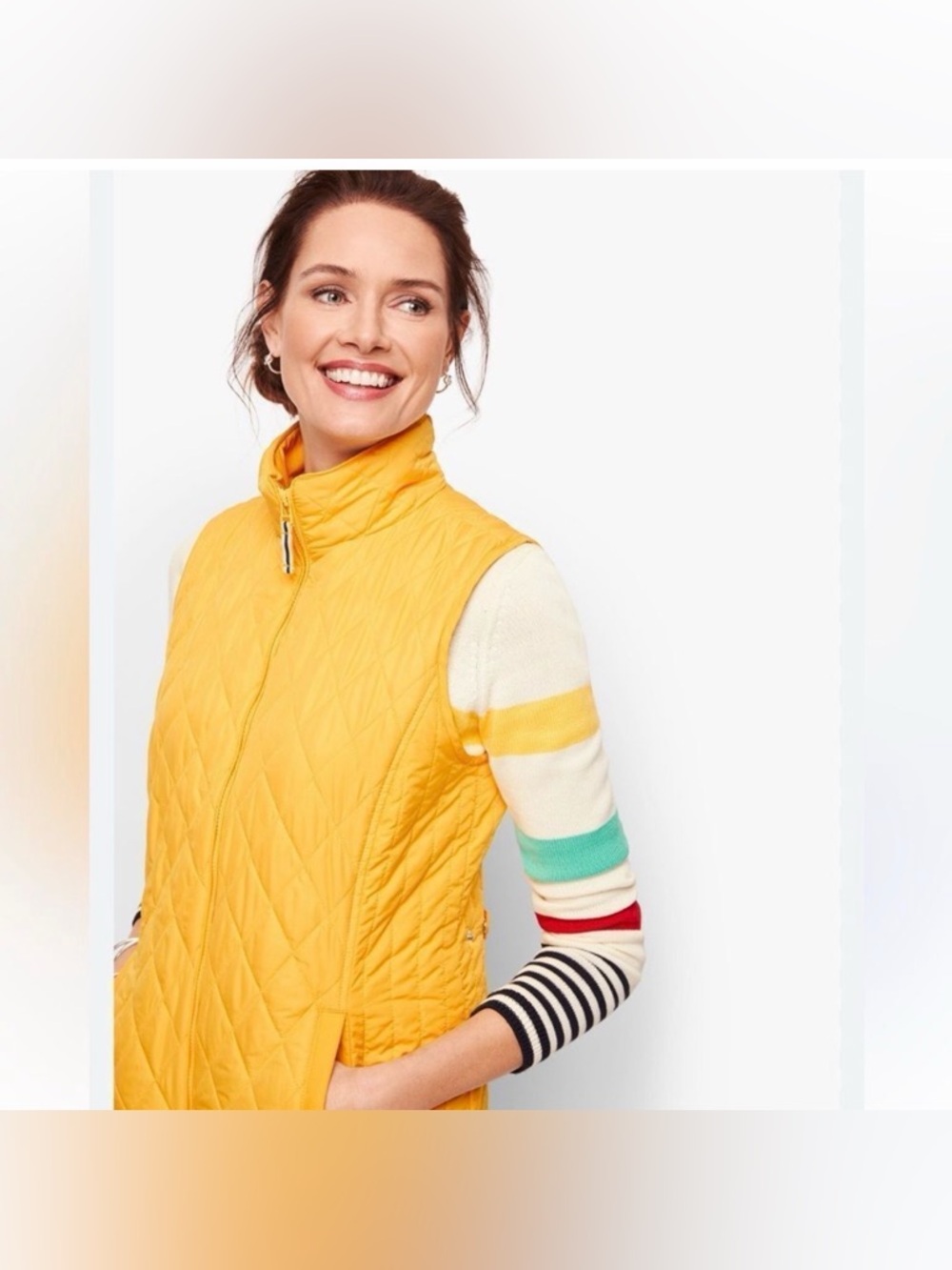 Talbots Yellow Diamond Quilted Preppy lightweight Nautical Zip Up Vest